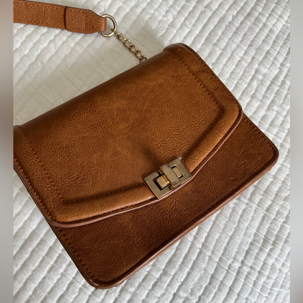 Forever 21 Cognac Crossbody Bag with Gold Accents